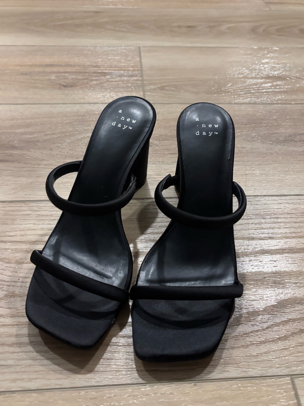 a new day Black Double-Strap Block Heel Sandals